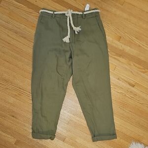 Zara Olive Green Pants with Rope Belt Large